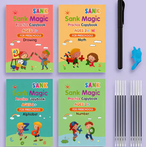 Sank Magic Practice 4 Books Pack + 1 Pen + 10Refills + 1Griper